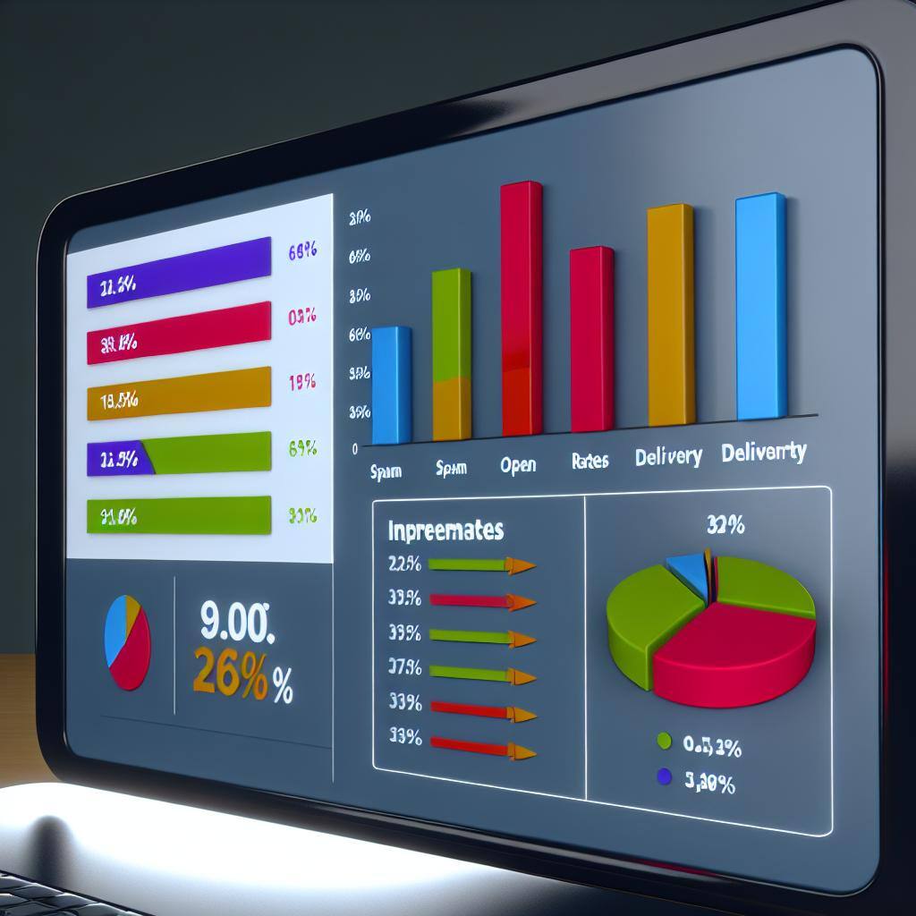 Improved Spam, Open, and Delivered metrics on a computer screen realistic