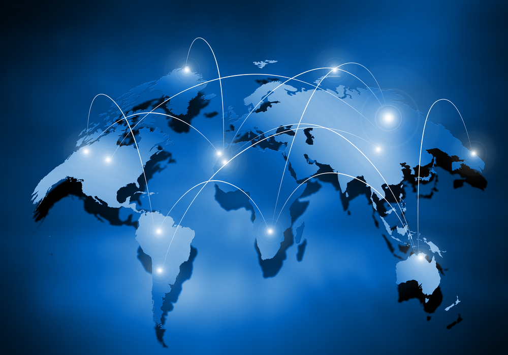 Media blue background image with world map